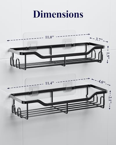 Black Shower Caddy Adhesive Storage Shelf 2-Pack Stainless Steel