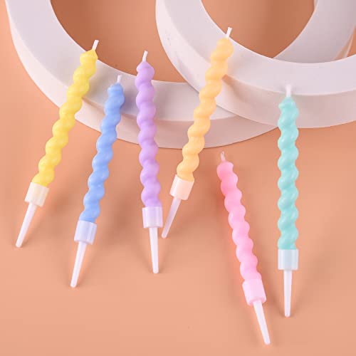 Rainbow Spiral Birthday Candles with Wax-Guard Holders - 24 Pack