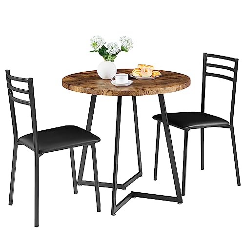 3-Piece Round Dining Table Set with 2 Upholstered Chairs for Small Spaces