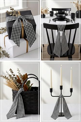 Black and White Gingham Wreath Sash - 5.1 x 54.3 Inch Checkered Plaid Door Ribbon
