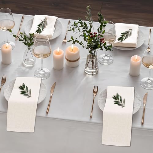 Linen Cotton Blend Cloth Napkins Set of 12 - 18x18 Inch Ivory Table Napkins