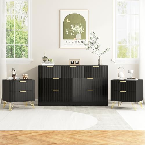3-Piece Bedroom Furniture Set: 7-Drawer Dresser and 2 Nightstands