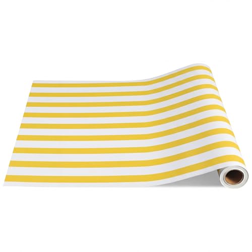Yellow Striped Paper Table Runner Roll, 25ft x 16in Disposable Decor