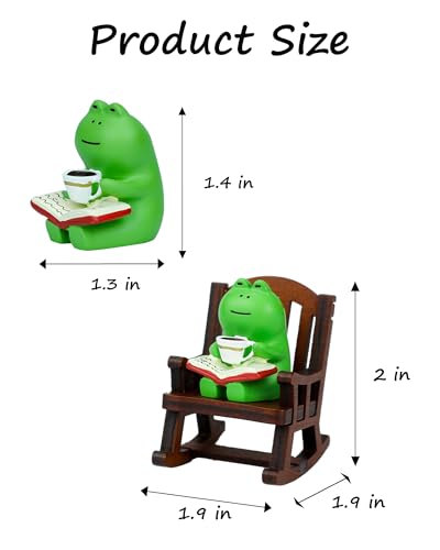 Mini Frog Figurine with Wooden Rocking Chair Desk Ornament Decor