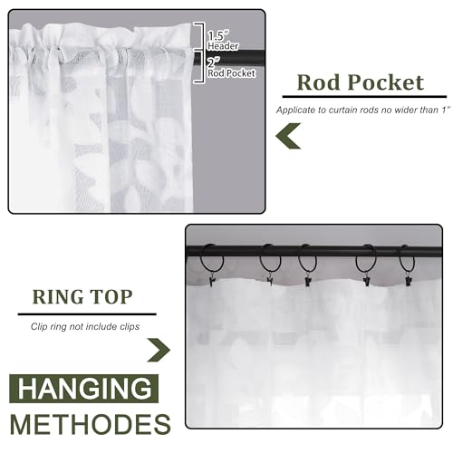 Sheer Jacquard Leaf Curtains, 54 Inch Length, 2 Panels