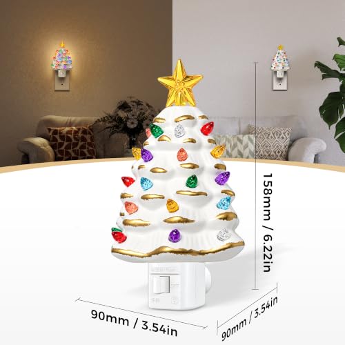 Christmas Tree Night Light,Plug in Colorful Decor,White&Green