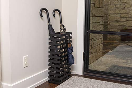 Decorative Metal Umbrella Stand with Removable Tray - Black Entryway Rack