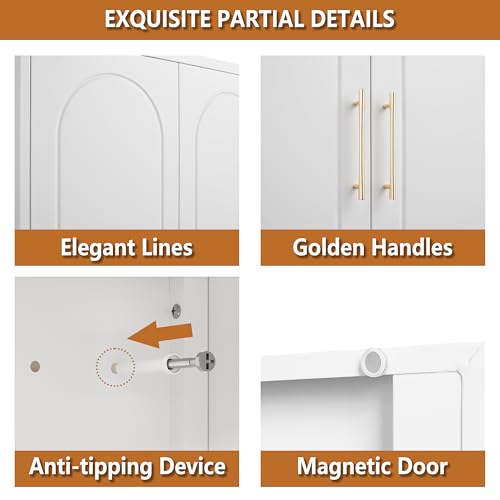White Metal Wall Cabinet, 32-Inch Wide Overhead Storage for Home Organization