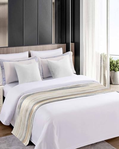 Abstract Art Luxury Bed Runner Scarf - Beige Grey Cal King (102"x20")