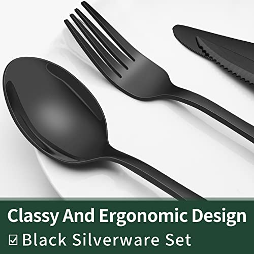 24-Piece Black Silverware Set with Steak Knives, Stainless Steel Cutlery for 4