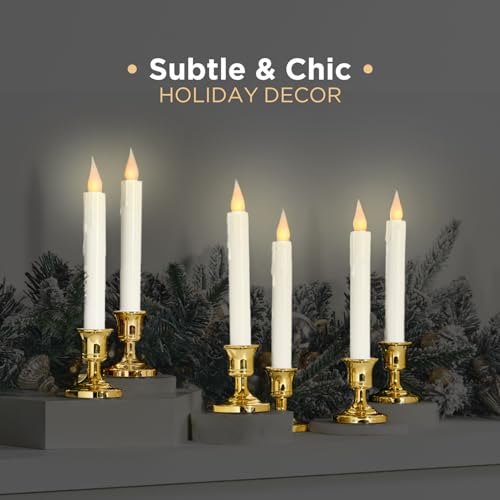 LampLust 6 Pack Gold Holders Flameless Christmas Window Candles with Remote Timer
