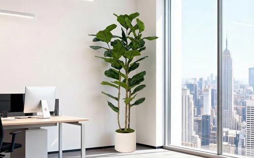 6FT Artificial Fiddle Leaf Fig Tree with White Planter - Lifelike Indoor Decor