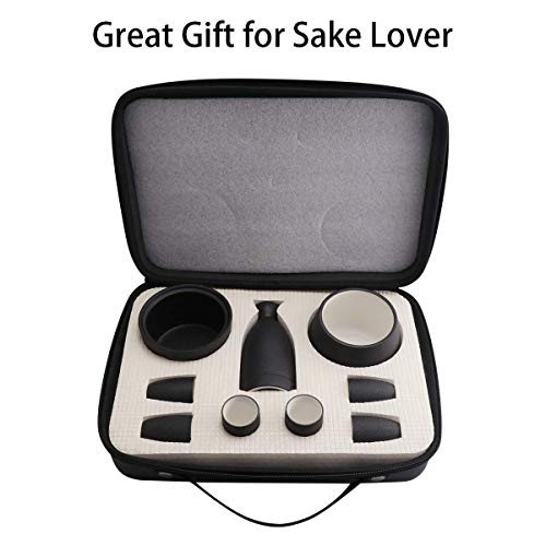 Lyty Black Ceramic Sake Set with Warmer & Storage Box - 9pcs