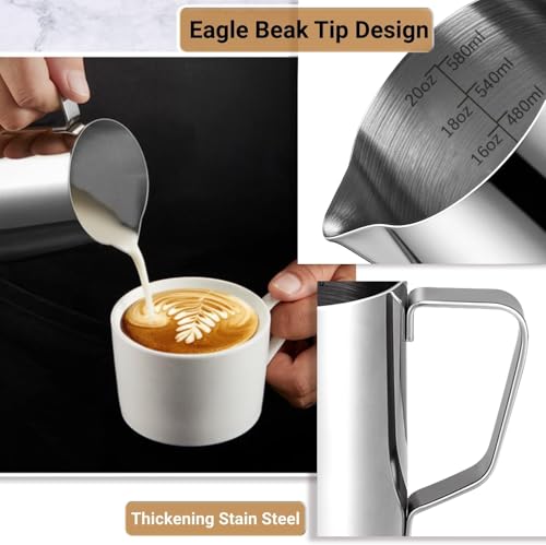 Stainless Steel Milk Frothing Pitcher (600ml/20oz) with Latte Art Pen