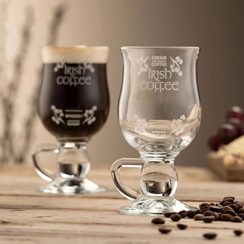 Galway Irish Coffee Glass Set - Clear Glass Mugs for Lattes & Specialty Drinks, 2 Pack