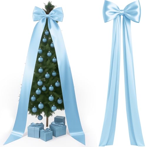 Knitgrip Blue Satin Extra Large Christmas Tree Topper Bow 118x28 in