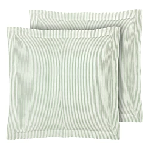 26x26 Cotton Euro Sham Covers, Sage Green Ticking Stripe Pillow Shams, Set of 2