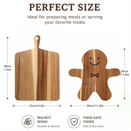 Vesici Gingerbread Man & Square Christmas Cutting Boards set (2 pcs) Acacia Wood