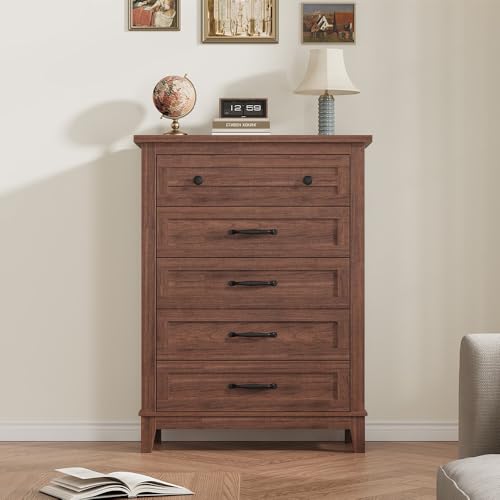 5-Drawer Vertical Dresser, Tall Wooden Storage Chest for Bedroom