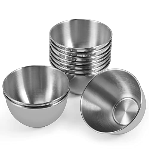 Amytalk 180ml Stainless Steel Sauce Dishes 10 Pack - Silver Mini Serving Bowls for Condiments & Appetizers