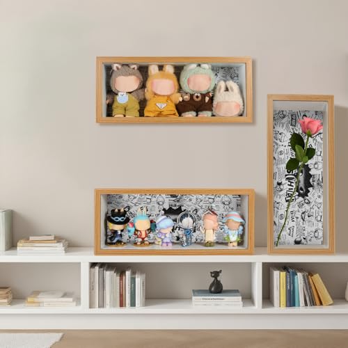 Wall Mounted Wood Display Case with Tempered Glass Door for Collectibles