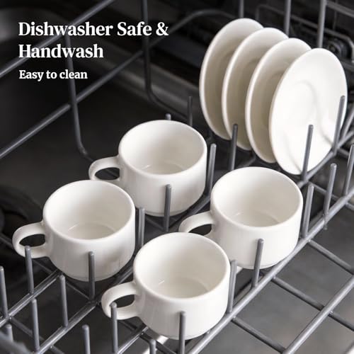 DOWAN White 2.5 oz Stackable Espresso Cups & Saucers Set of 4
