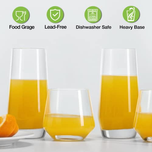 8-Piece Minimalist Drinking Glassware Set, 18 oz Highball and 13 oz Rocks