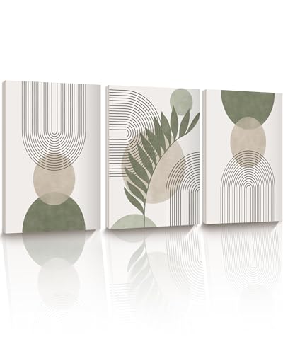 HesenDot Sage Green Boho Wall Art Framed Canvas Prints 3-Pack 30x40CM
