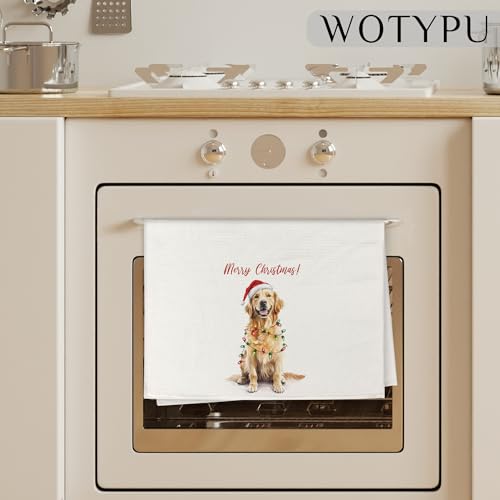 Golden Retriever Christmas Kitchen Towel - Dog Lover Holiday Hand Towel - Golden Retriever Gifts for Women & Men - 14 Inch Variation