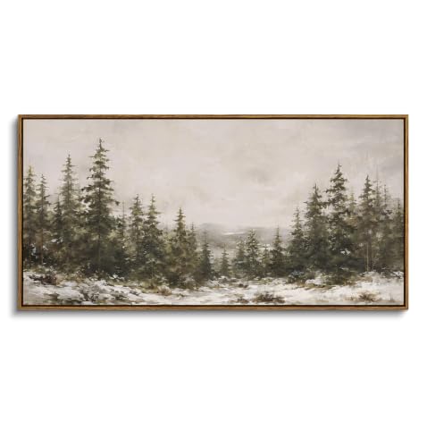ARPEOTCY Snowy Landscape Wall Art - Rustic Winter Scene, 40x20in Framed Canvas