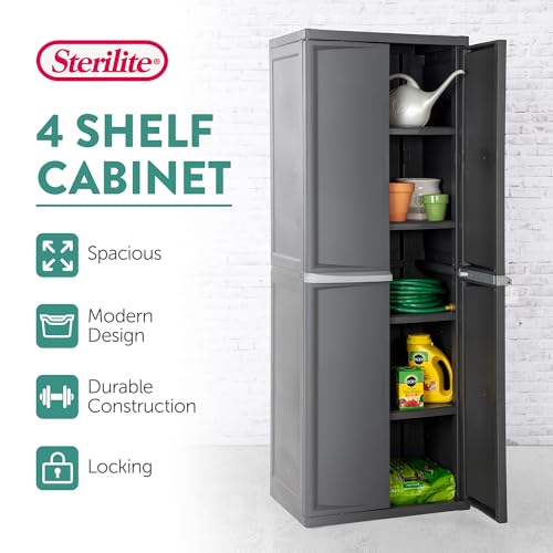 4-Shelf Plastic Storage Cabinet with Adjustable Shelves - Gray Organizer