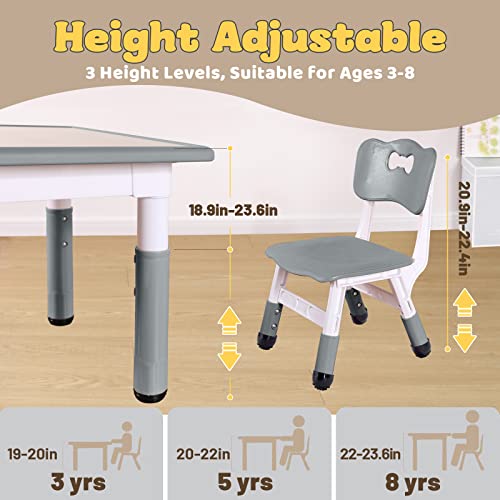 Adjustable Kids Table and 2 Chairs Set for Arts, Crafts, and Play - Gray