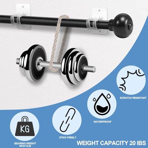 No-Drill Adhesive Curtain Rod Brackets - 6 Pack Adjustable Wall Hangers