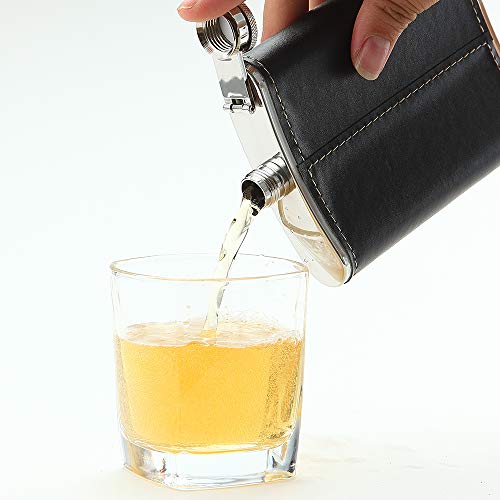 8oz Stainless Steel American Flag Flask with Leather Cover and Funnel – Leak-Proof Liquor Bottle for Travel & Gifting