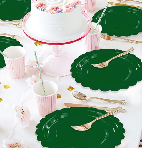 HEIPINIUYE 25 Pack Green Paper Plates 7 Inch Scalloped Disposable Dinnerware for Parties