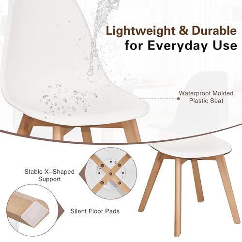 VECELO Set of 4 Mid-Century Modern White Dining Chairs with Solid Wood Legs