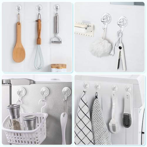 Clear Heavy Duty Suction Cup Hooks - Removable & Reusable Shower Hooks, 2 Pack