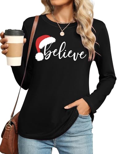 MEESHEEP Women's Christmas Long Sleeve Plaid Shirt Small Black Christmas Tree Graphic Blouse