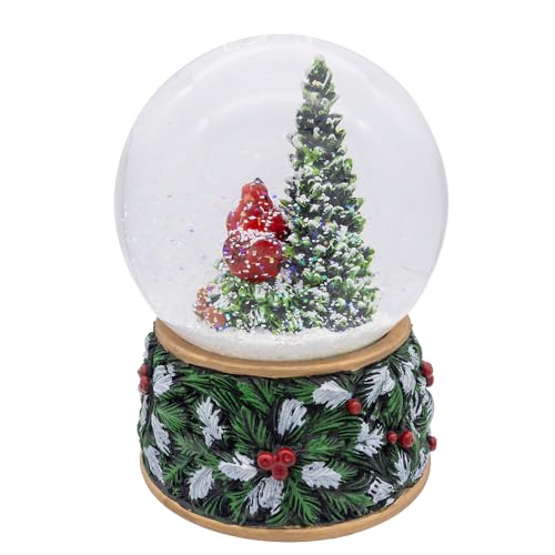 Kurt Adler 100mm Musical Wind-Up Christmas Tree Water Globe with Cardinals