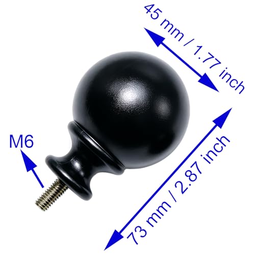 2 Pcs Round Curtain Rod Finials, Black Decorative End Caps with M6 Screws