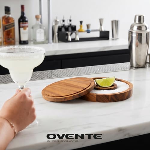 Ovente Margarita Salt and Sugar Rimmer with Lid - Rustic Wooden Bar Tool