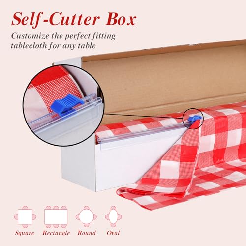 Red Checkered Plastic Table Cover Roll 54 Inch x 300 Feet with Cutter Box