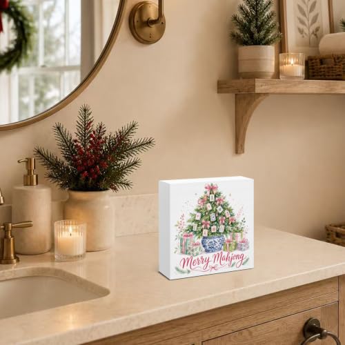 SOFEGY Christmas Mahjong Decor Chinoiserie Mahjong Wooden Sign — 5x5 inch
