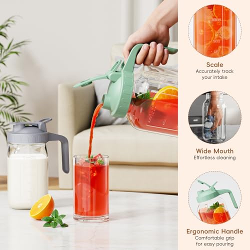 32 oz Wide Mouth Glass Breast Milk Pitcher with Handle & Easy-Pour Lid