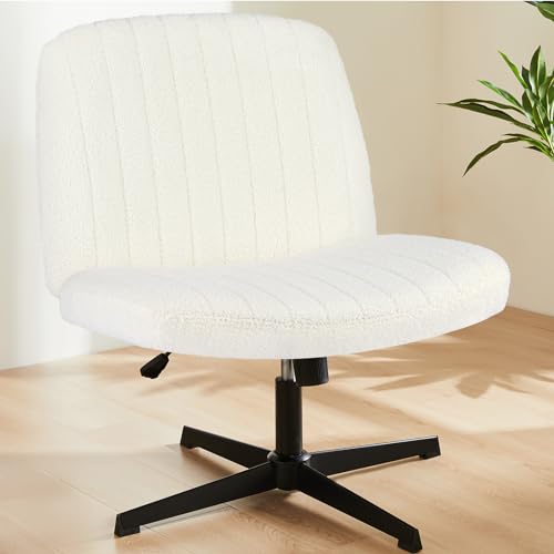 Criss Cross Office Chair - Armless Teddy Fleece Swivel Vanity Desk Chair