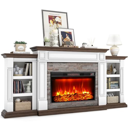 80-Inch Farmhouse TV Stand with Electric Fireplace and Storage