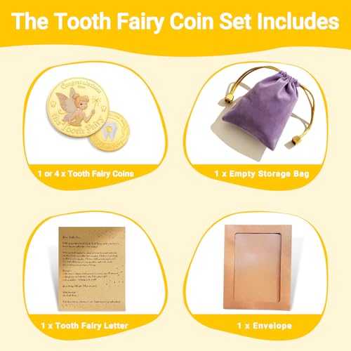 Tooth Fairy Coin Keepsake Kit - Golden Token, Pouch & Fairy Letter