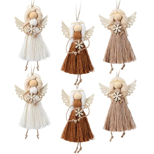 6 Pcs Boho Angel Christmas Ornaments Handmade Knit Tree Decor