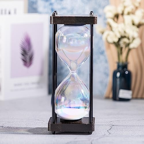Rainbow Hourglass Timer 60 Min Wooden Sand Timer - White Sand, White