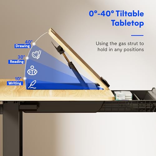 Electric Height Adjustable Drafting Table with Tilting Top and Drawer